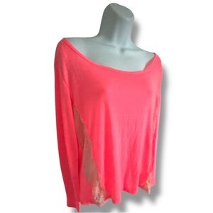 AMERICAN EAGLE Lace Peek Through Long Sleeve Shirt Hot Pink Boho SP